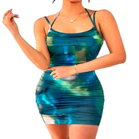 Tie dye abstract halter dress sz small - Picture 4 of 6